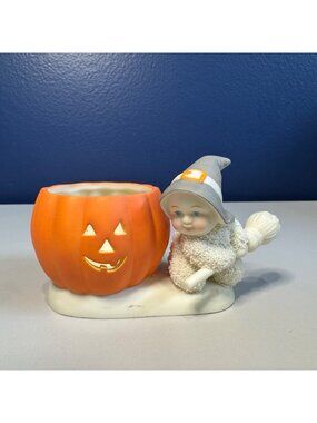 Department 56 Snow Babies Witch & Pumpkin Halloween Tea Light Holder